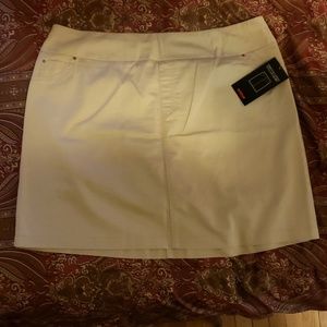 Khaki stretch sateen pull on skort